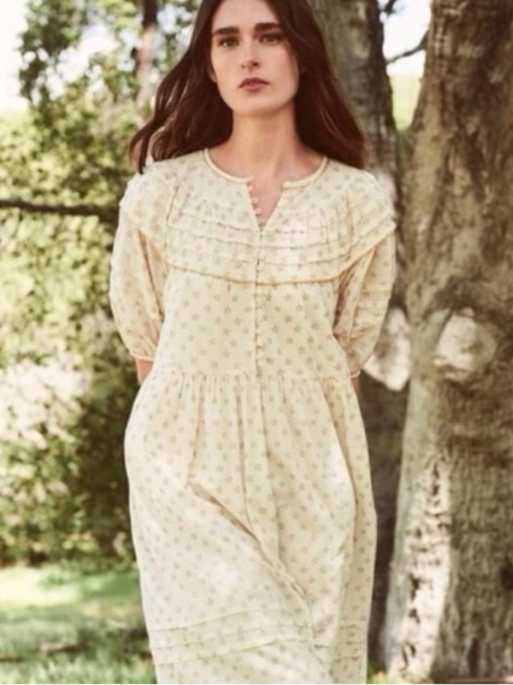 THE GREAT. The Sterling Dress in Natural with Gold Stamp - Picture 2 of 6